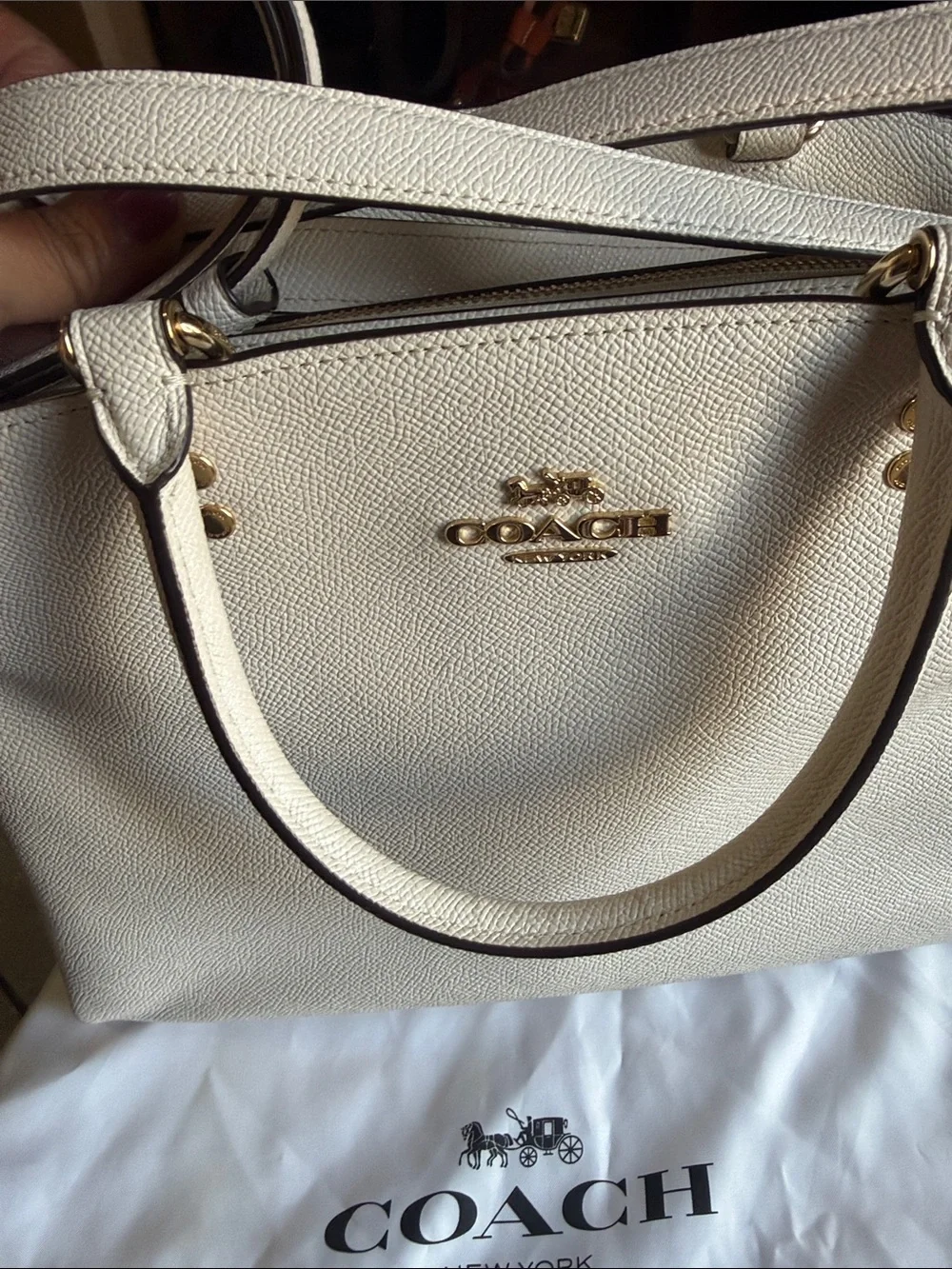 Coach Cream Leather Satchel with Gold Hardware